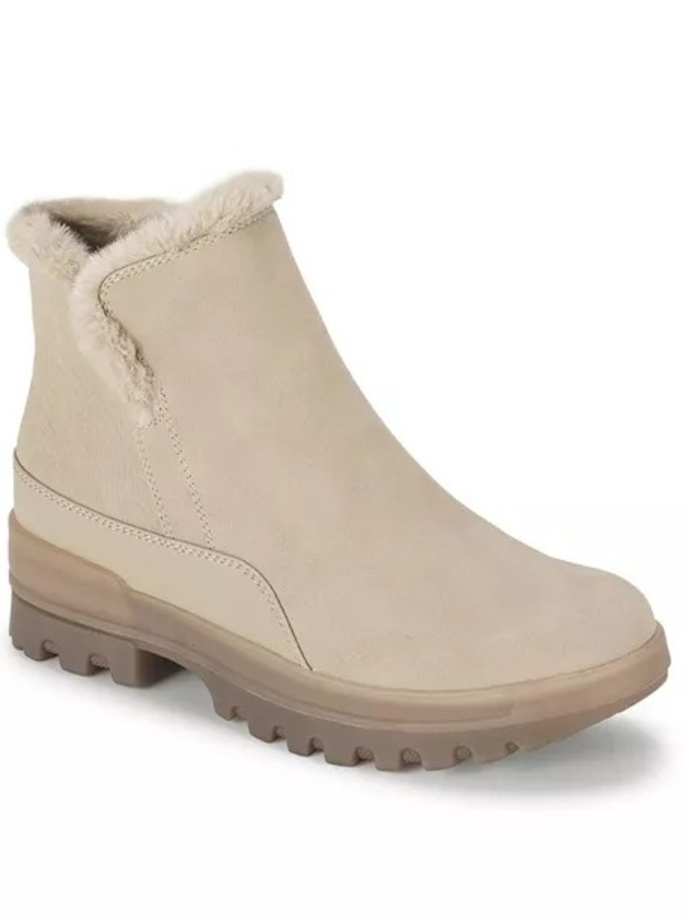 BareTraps Cream Suede-Look Shearling Ankle Bootie